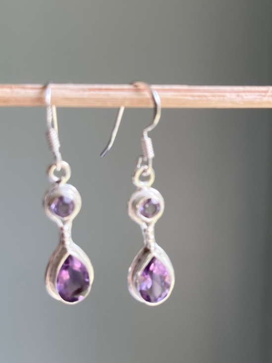 Jewelry - Amethyst in Sterling Silver Drop Earrings - Purple Gemstone